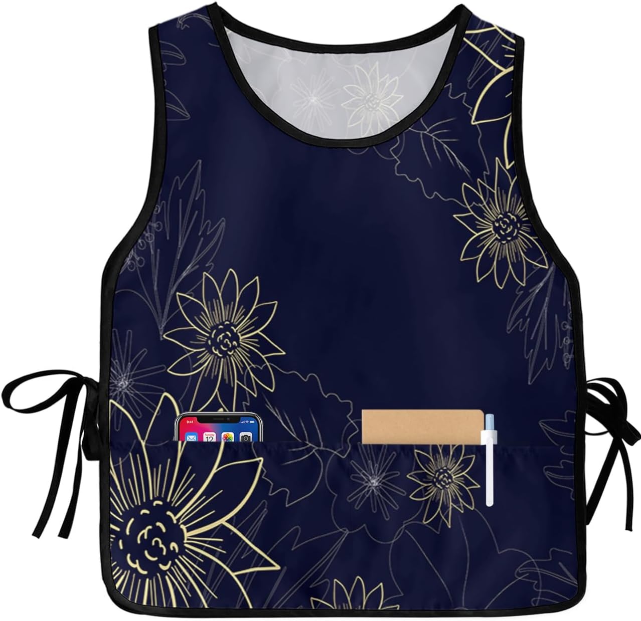 Retro Flower Cobbler Aprons with 2 Pockets for Women Men, Vinatge Minimalistic Abstract Florals Botanical Plants