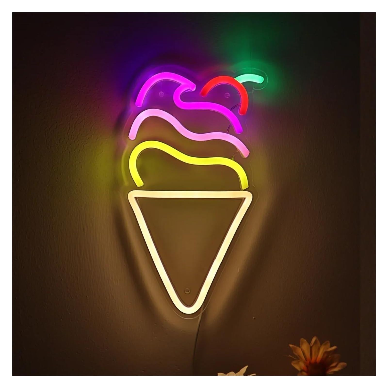 lampe au néon Cornet de glace à la cerise pour enseigne au néon pour mur intensité variable alimenté par pour USB pour lumière