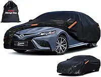 Kayme Capa de carro resistente de 7 camadas à prova d'água para todos os climas, cobertura externa completa proteção solar de neve UV com zíper para automóveis, ajuste universal para Sedan (186 a 193