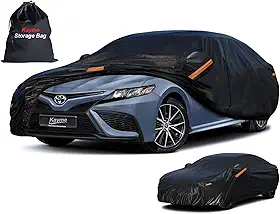 Kayme Capa de carro resistente de 7 camadas à prova d'água para todos os climas, cobertura externa completa proteção solar de neve UV com zíper para automóveis, ajuste universal para Sedan (186 a 193