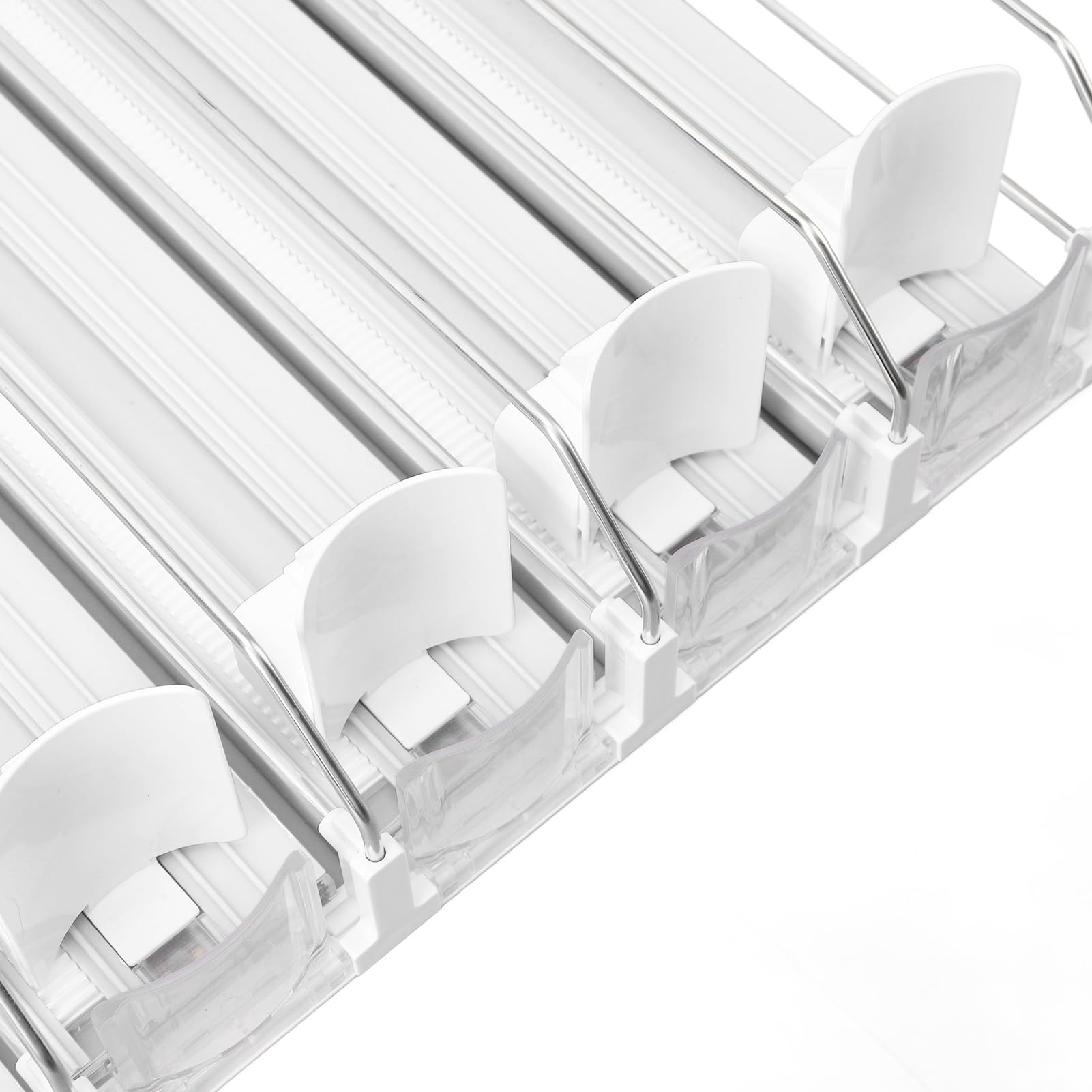 Organizador de Bebidas para Nevera, 5 Unidades, Dispensador Automático de Latas de Refresco con Empuje Automático, Ancho Ajustable, Organización de Nevera, Lata de Cerveza, Botella de Agua,(Blanco)