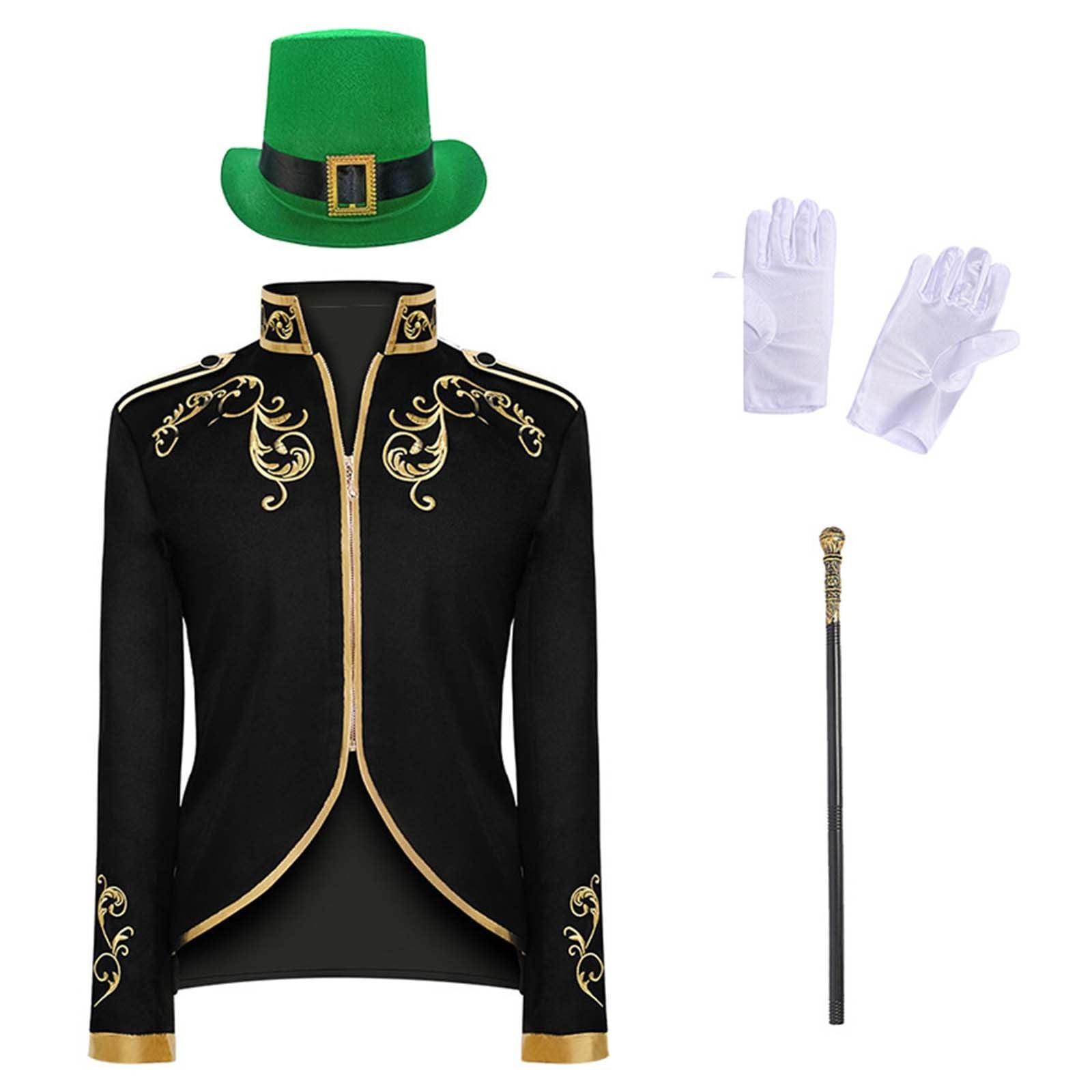 Costume de prince pour homme - Manteau steampunk tendance pour homme avec chapeau, sceptre et gants - 4 pièces - Veste gothique blazer - Halloween - Fête à thème - Carnaval - Cosplay