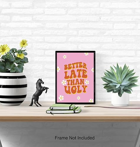 Miniatura 5 de Fun Bathroom Decor for Women - Trendy Aesthetic - Cute Preppy Wall Decor - Pink Bathroom Wall Art Prints - Flower power Retro 60s Decor- Better Late