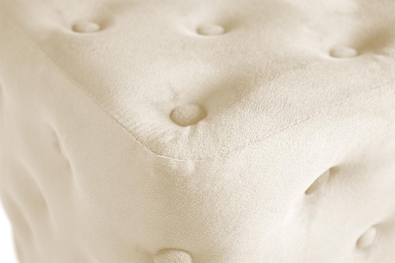 SAMIRA Pouf poggiapiedi quadrato, pouf divano in velluto – Otto (Beige)