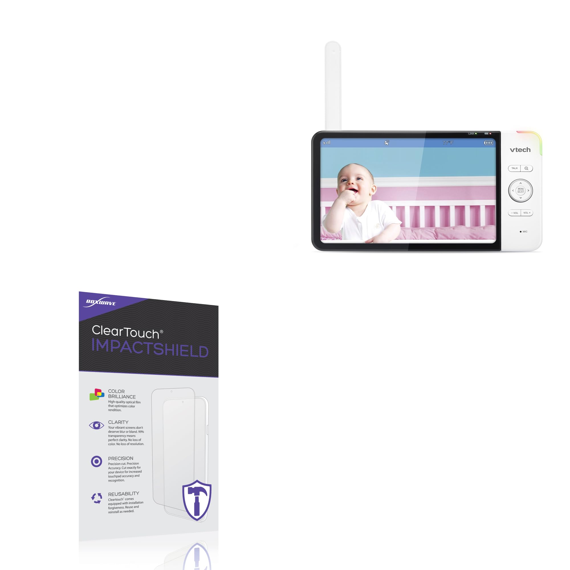 BoxWave Screen Protector Compatible with VTech RM7764-2HD - ClearTouch ImpactShield (2-Pack), Impenetrable Screen Protector Flexible Film