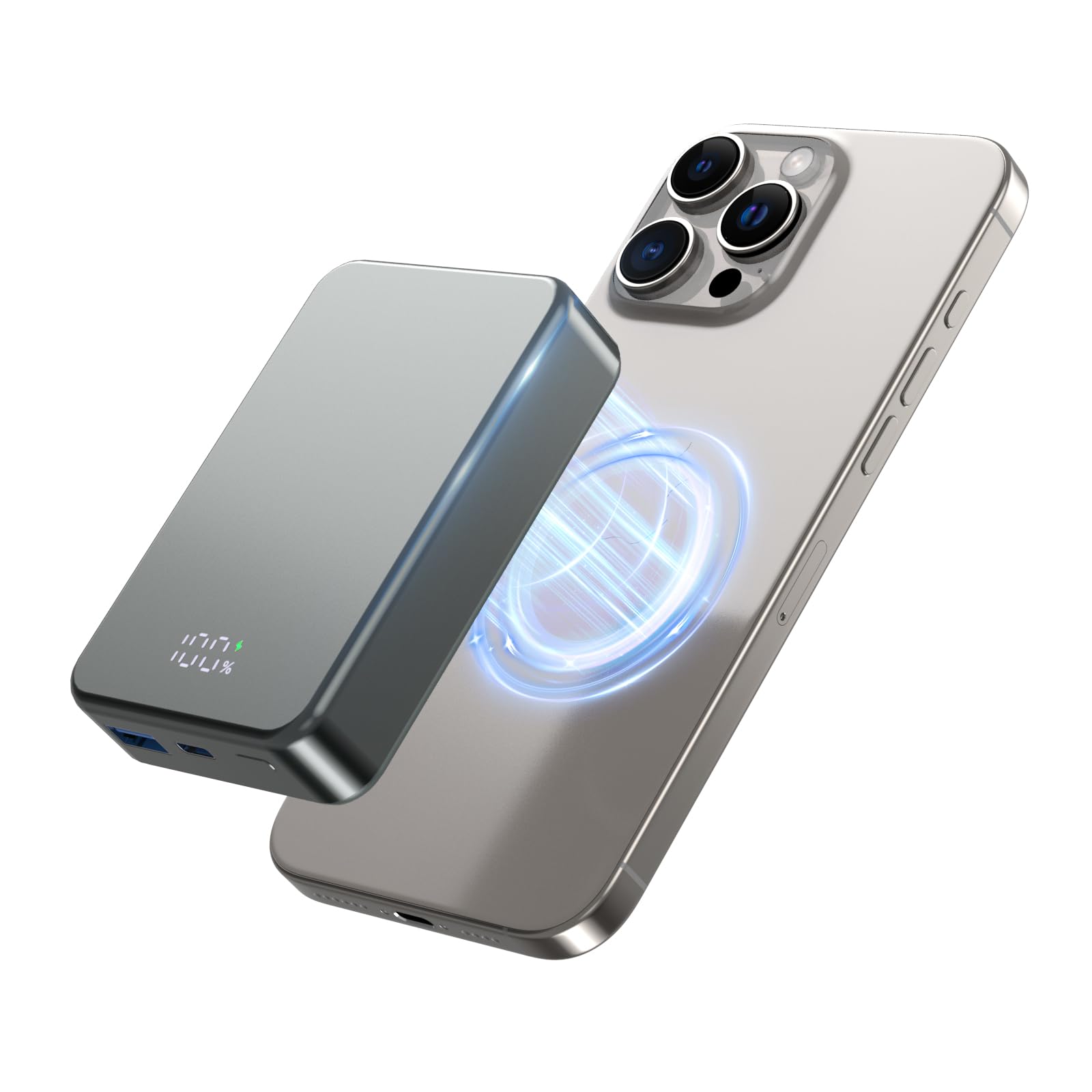 Batterie externe magnétique sans fil, chargeur portable 26800 mAh, entrée et sortie USB C pour iPhone séries 17/16/15/4/13/12 et autres téléphones Android (gris)