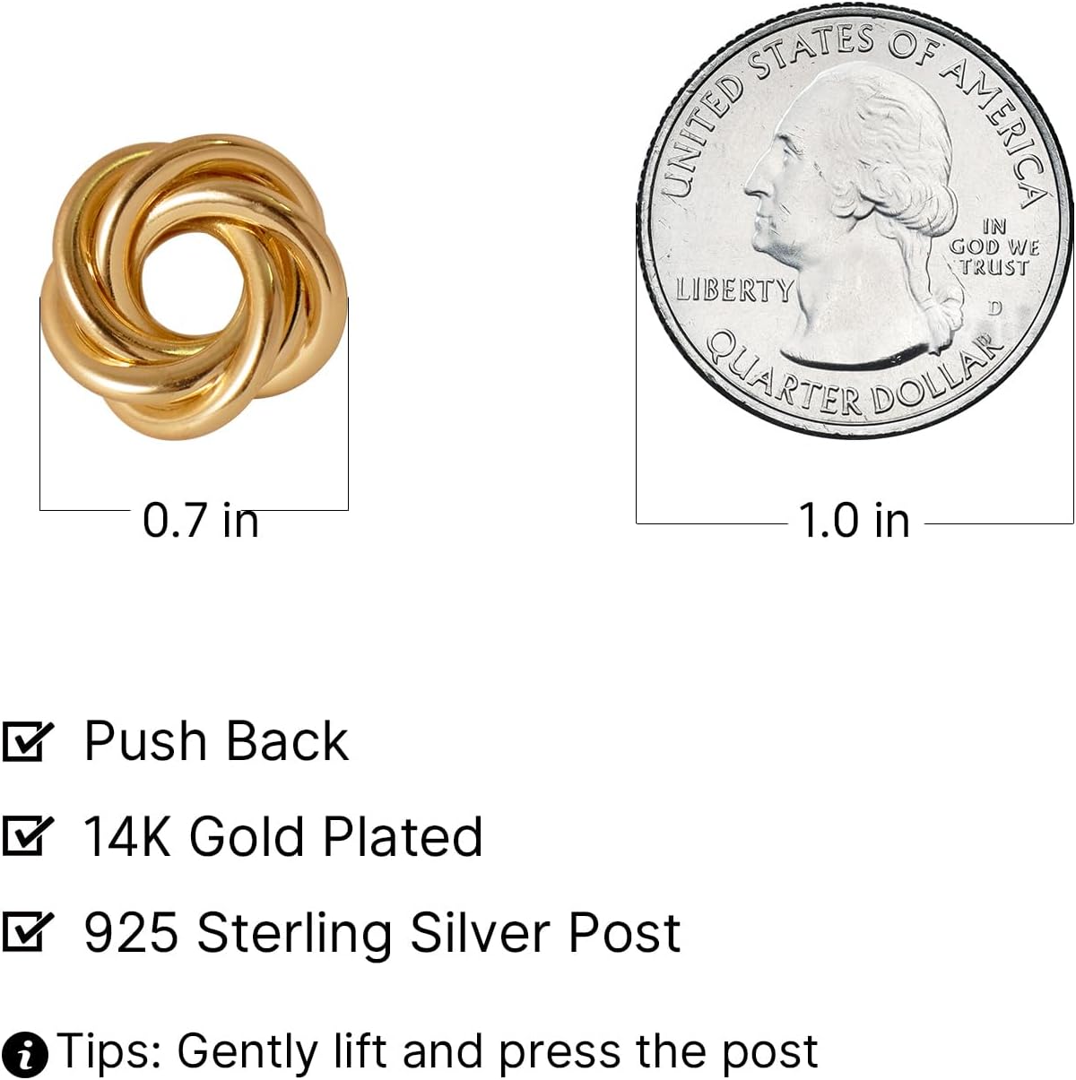 18K Gold Hoop Twisted Love Knot Stud Earrings Classic Round Infinity Circle Design, For Women Trendy Gold Plated Dangle Drop Wedding Prom Birthday Fashion Jewelry Gift - Image 3