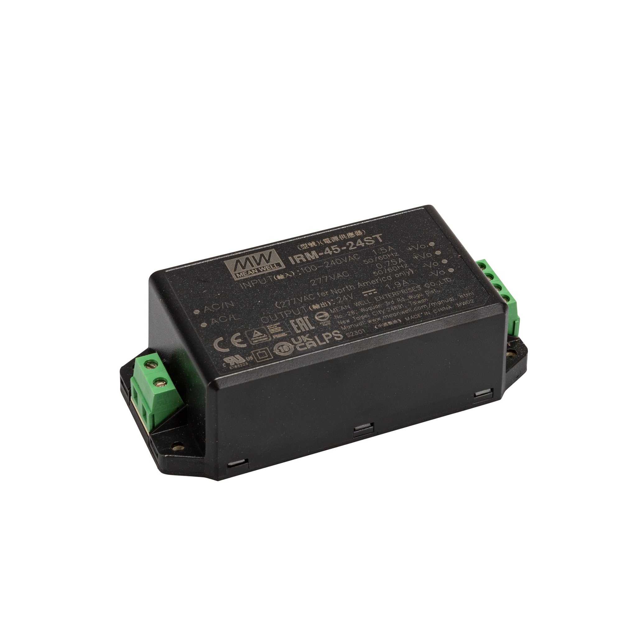 MEAN WELL IRM-45-24ST Single Output AC/DC Encapsulated Power Supply, Screw Terminal Style, 24 Volt, 1.9 Amp, 45 Watt