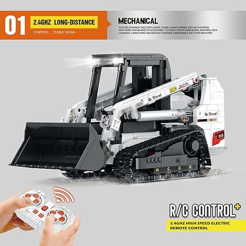 Miniatura 4 de Juego de bloques de construcción con cargador tecnológico, 2.4GAPP RC Steer Loader Juguetes de construcción con motor, cargador de orugas, juguete