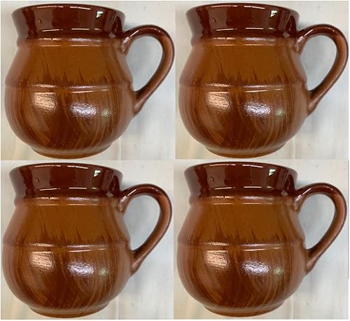 Hecho en México, auténticas tazas de arcilla mexicana Jarro Cintilla con asa Cantaritos Jarritos de Barro para bebidas calientes o frías, café, té,