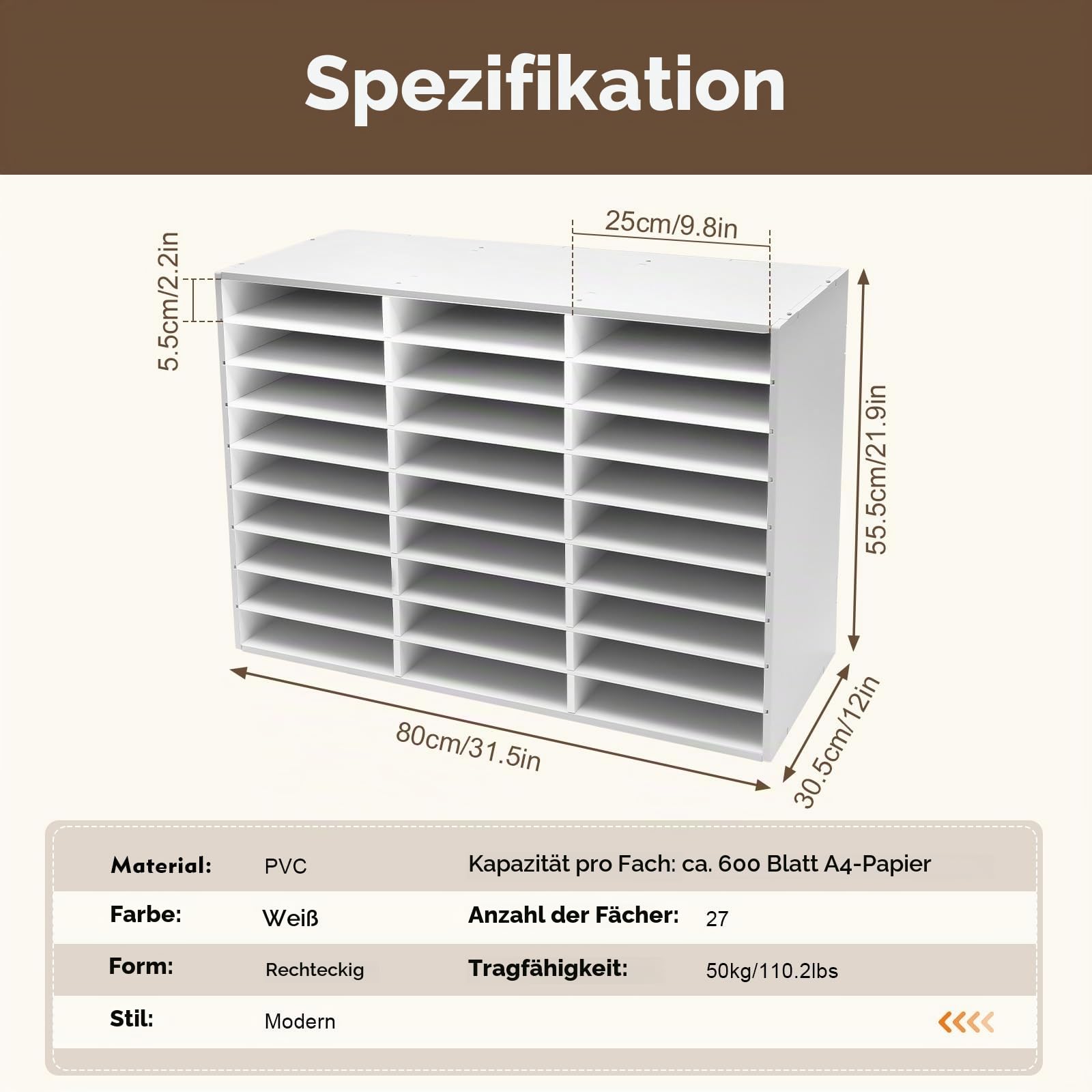 27 Fächer Dokumentenablage Schreibtisch Organizer Aktenablage PVC Aktensortierer A4 Ablagefächer Büro Organizer für Zuhause, Schule, Papier Aufbewahrung (Weiß)