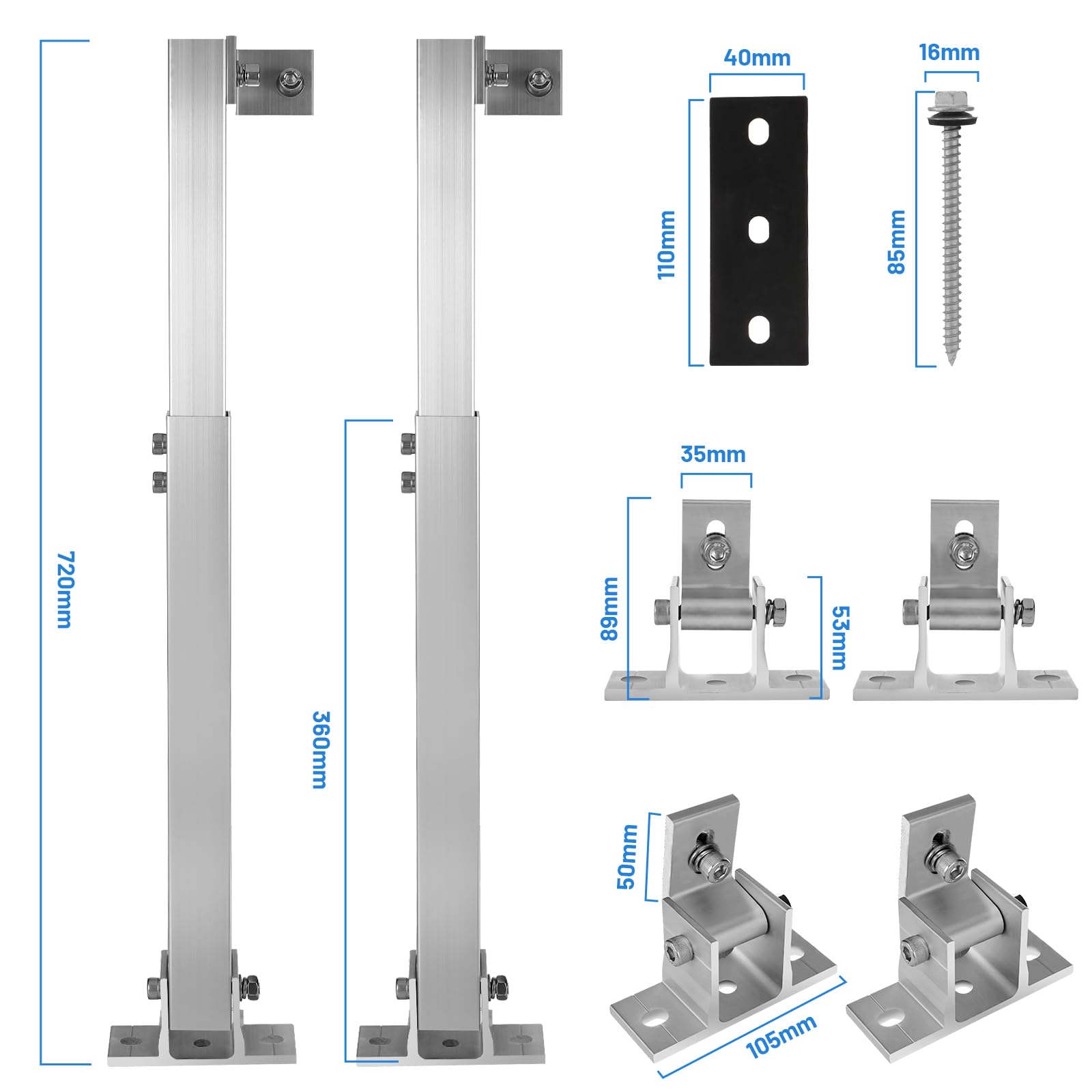 Royouzi Support Panneau Solaire, Support Panneau | Solaire Sol en Aluminium de Angle Ajustable 15°- 30° (1)