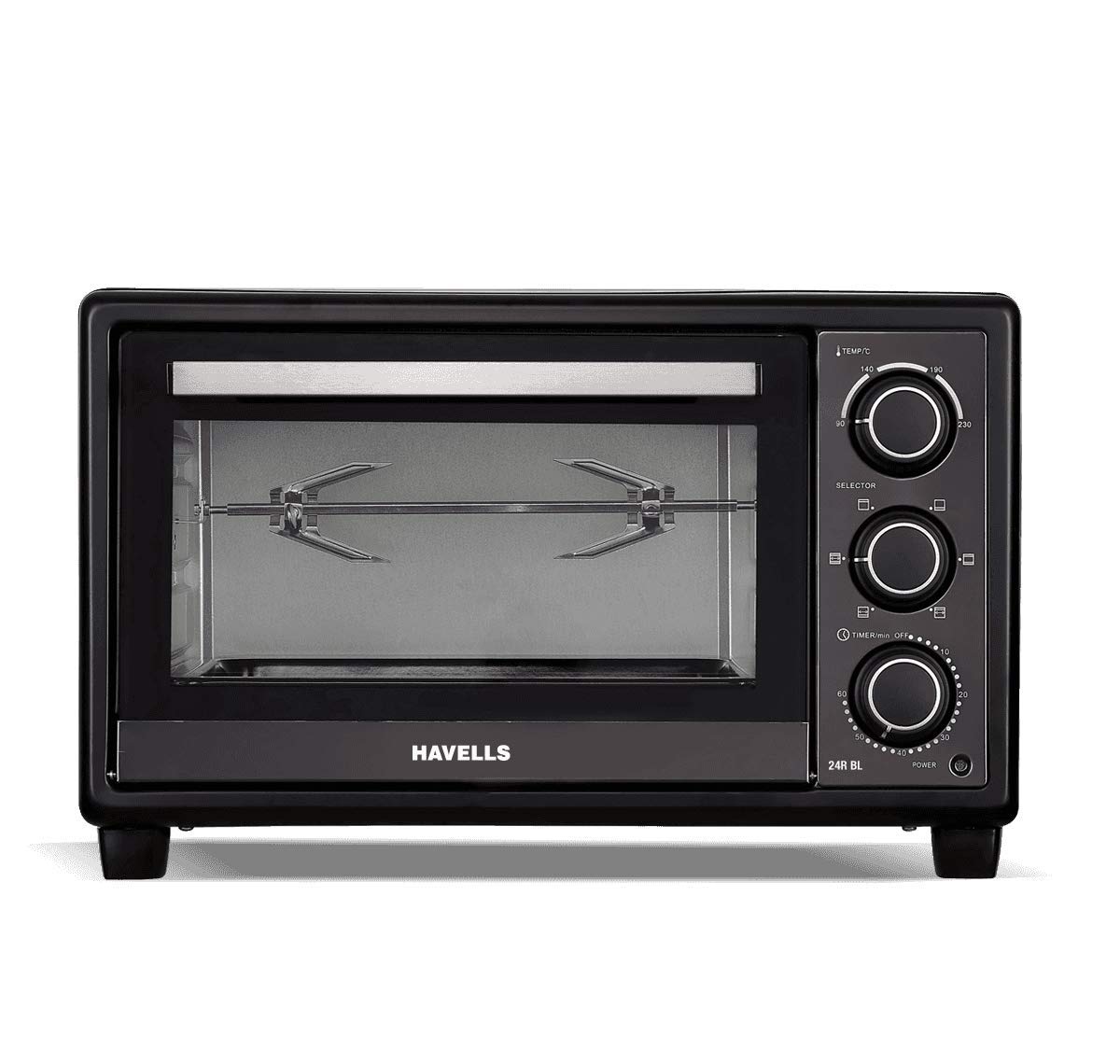 Havells OTG 24R BL - 24 liter Toughened Double Glass Door 60 min timer Rotisserie Inner Lamp 6 Heating Modes 4 Skewer rods Enamelled Coated Baking Tray 2-Yr Warranty 1380 Watt (Black)-image-32