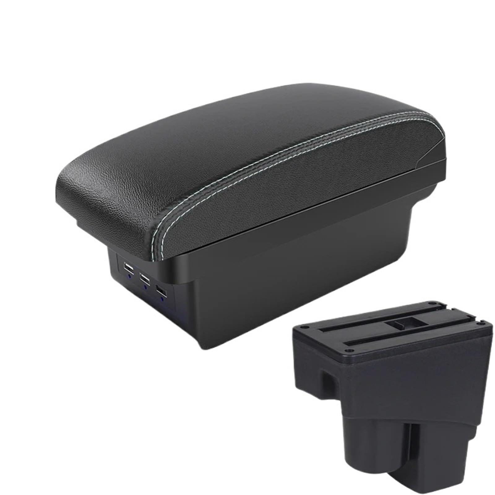 AWGNTQQ Car Armrests For Fit For Jazz 2003 2004 2005 2006 2007 Car Armrest Box Modification Double-layer Storage Center Console Decorative(B3 Black white 3 USB)