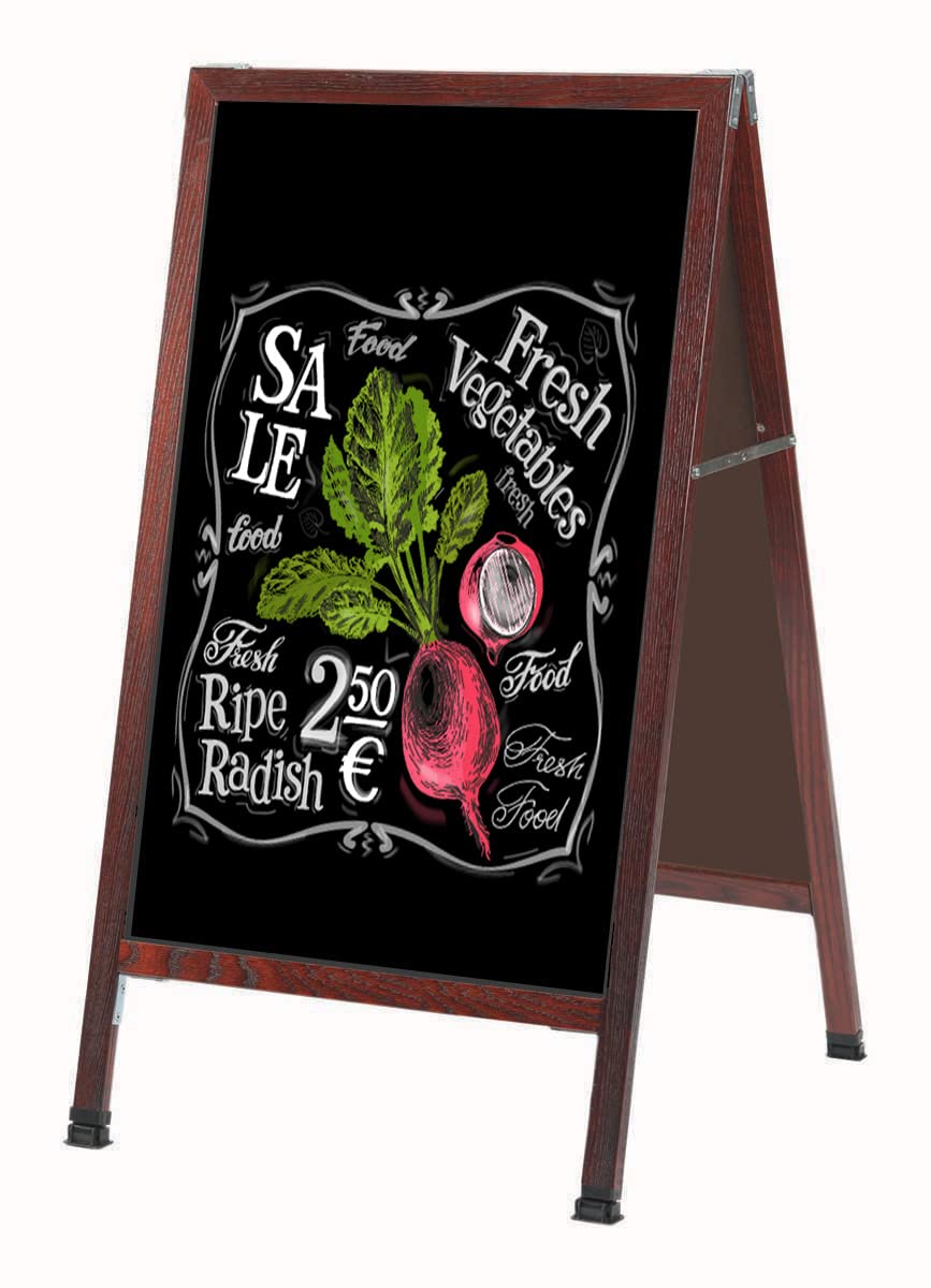 AarcoProducts MA-1B 42"x24" Rustic Weathered A-Frame Sidewalk Black Composition Chalkboard with Cherry Stain