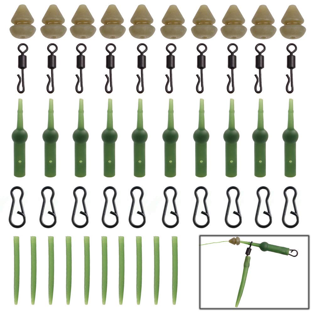 50stk Karpfen Zubehör Helicopter Rig Leader Herstellung Kit Karpfen Angeln Wirbel Clips Chod Rig Buffer Beads Anti Tangle Sleeve Karpfenvorfächer Kit für Karpfenangeln
