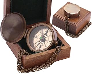 Roorkee Instruments India Boy Scouts Engravable Brass Pocket Compass with Wood Case