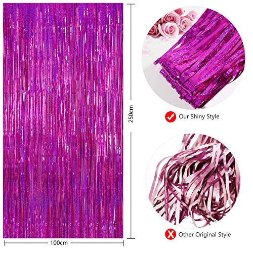 Image of Tinsel Curtain Backdrop 2 Pack 3ftx8ft,CYLMFC Foil Backdrop Curtain Photo Booth Euphoria Christmas - Rose Red