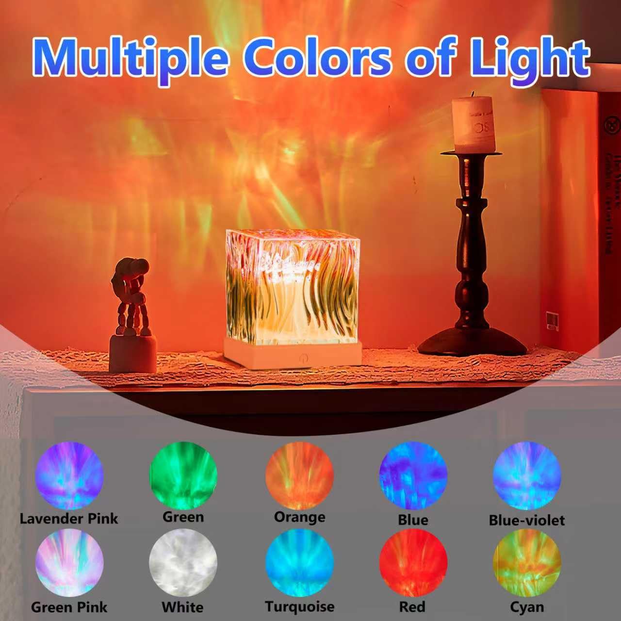 HESUSLA  Lights Projector Rechargeable, Touch Cube Color Changing Light with 16 Colors 4 Modes Dimmable Cordless Mood Lamp for Shower, Ambient Lighting for Bedroom and Bathroom: White Northern Lights