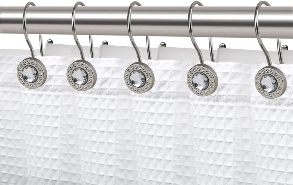 Utopia Alley HK21XX Shower Hooks - Double Shower Curtain Rings for Bathroom - Rust Resistant Shower Curtain Hooks for Shower Curtain or Liner - Shower Curtain Rings with Crystal Design - Set of 12