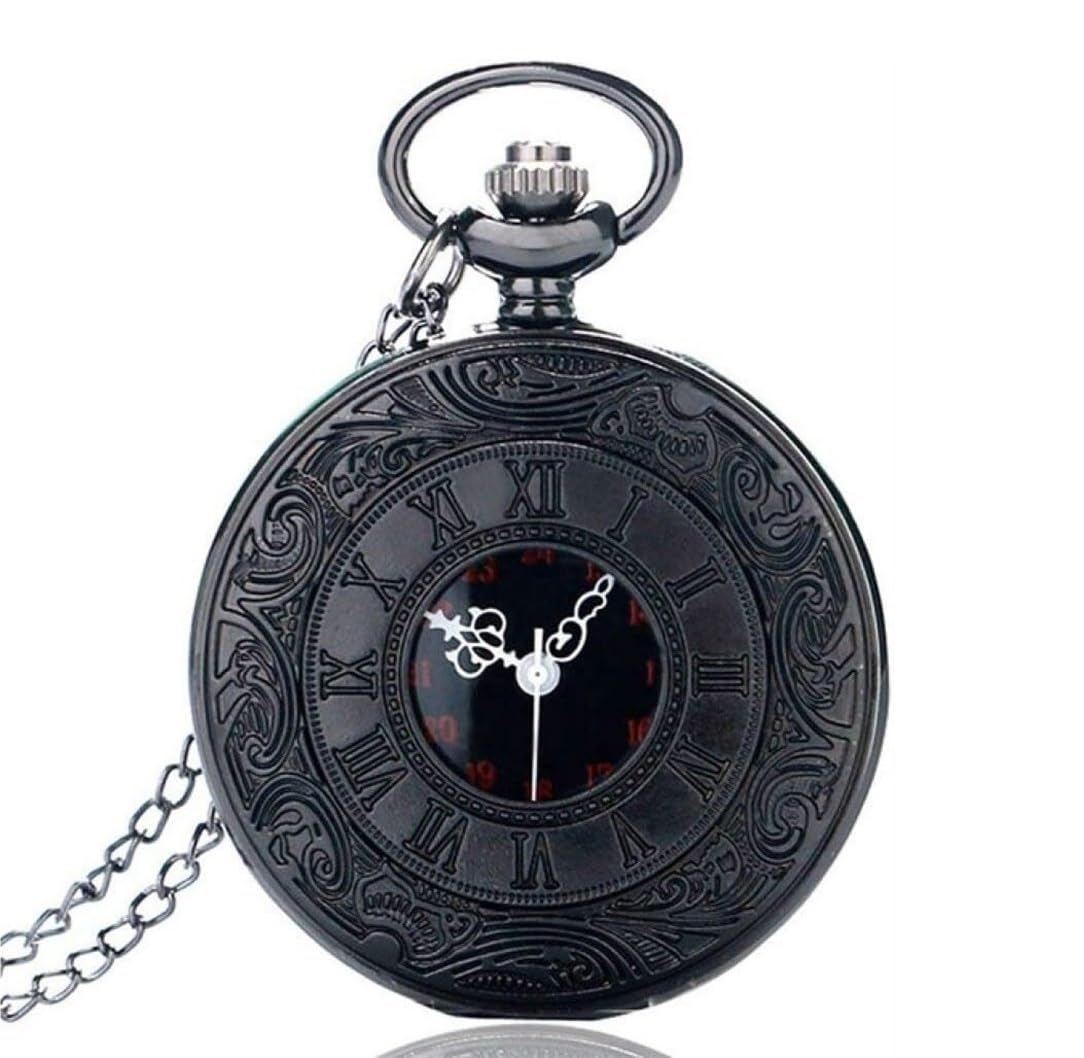 Reloj de Bolsillo Unisex Reloj De Bolsillo Vintage Escala Movimiento Cuarzo Números Arábigos Romanos Esfera Negra Clásico Fiestas