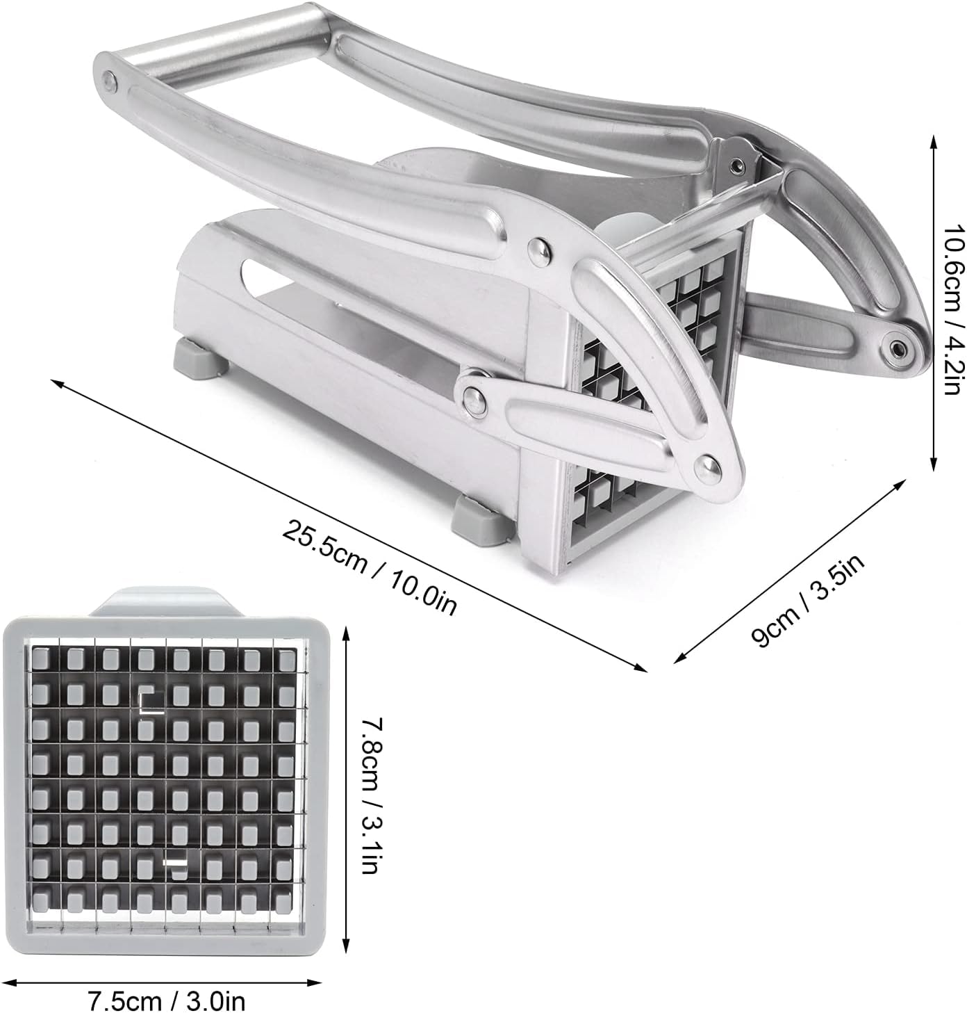 Commercial Grade Stainless Steel French Fry Cutter, Vegetable?Carrots and Cucumbers?and Potato Slicer, 2 Blade Sizes, Non-Slip Suction Base, Perfect for Air Fryer, French Fries Slicer for Kitchen Use