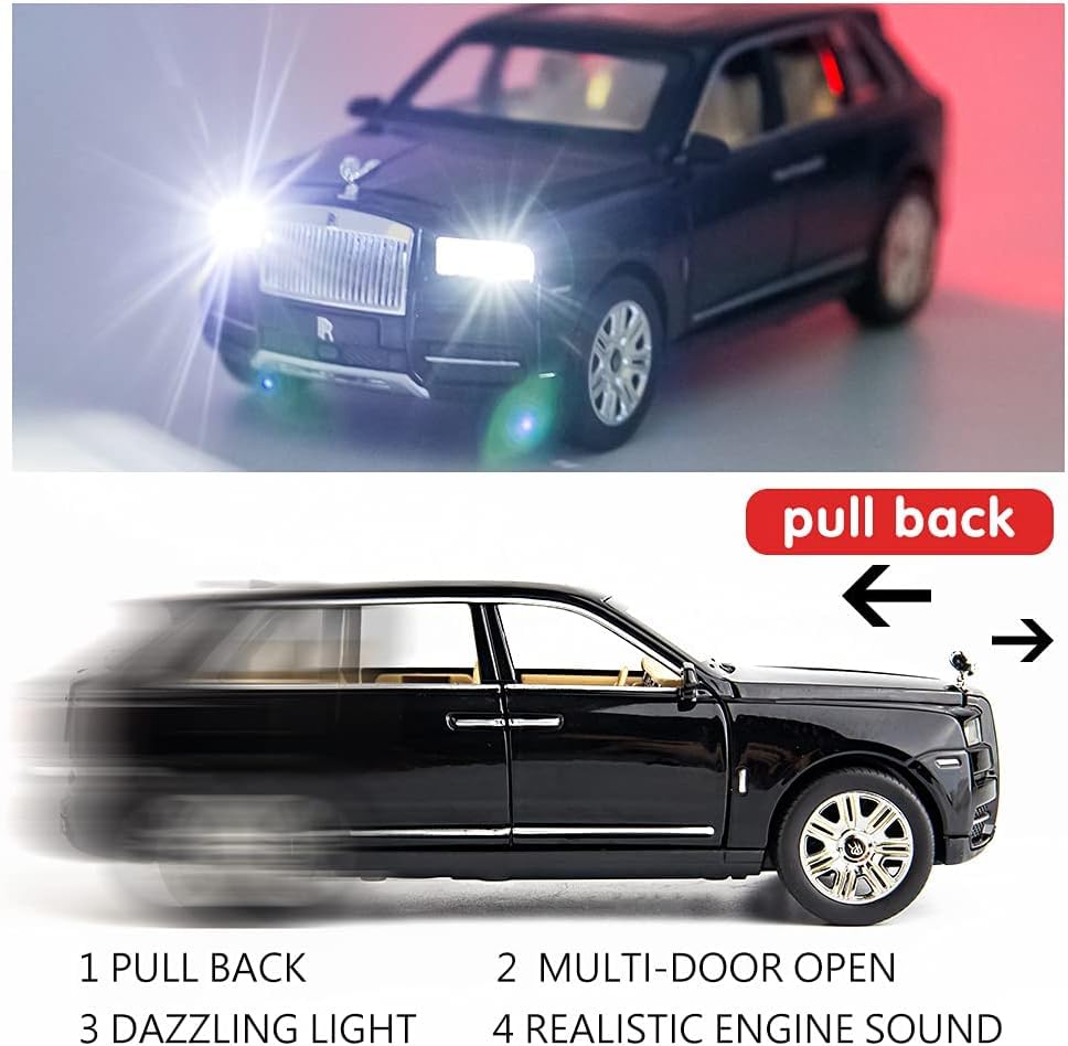 Image of 1:24 Scale Rolls-Royce Cullinan SUV Model Car Toy, Zinc Alloy Pull Back Toy car with Sound and Light for Kids Boy Girl Gift(Multi Color As Per Stock)
