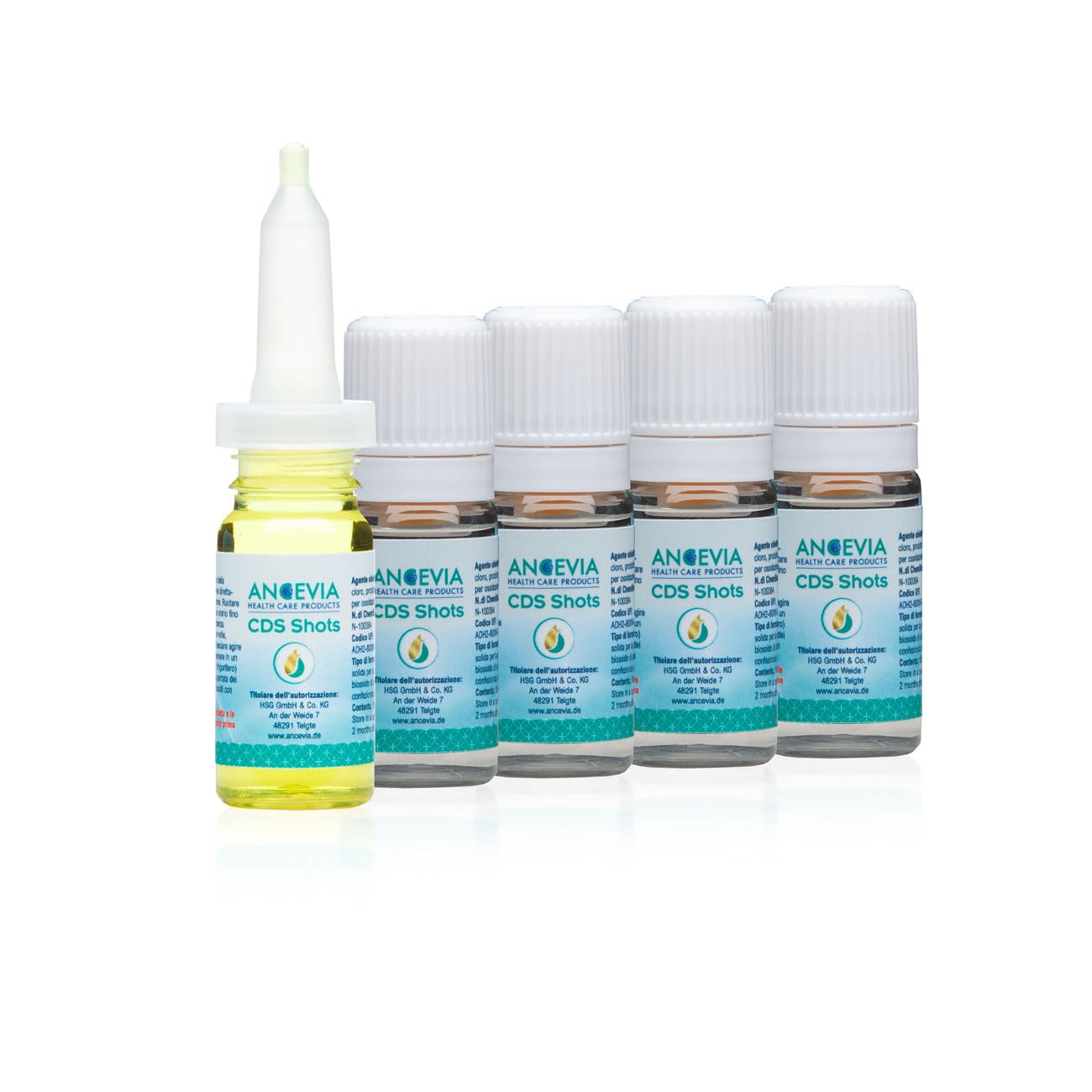 Titre : ANCEVIA® CDL Shots - Solution de Dioxyde de Chlore 0,3% - 5x10ml - Breveté - Fabriqué en Allemagne - À Faire Soi-même - Haute Pureté - pH Neutre - Longue Conservation