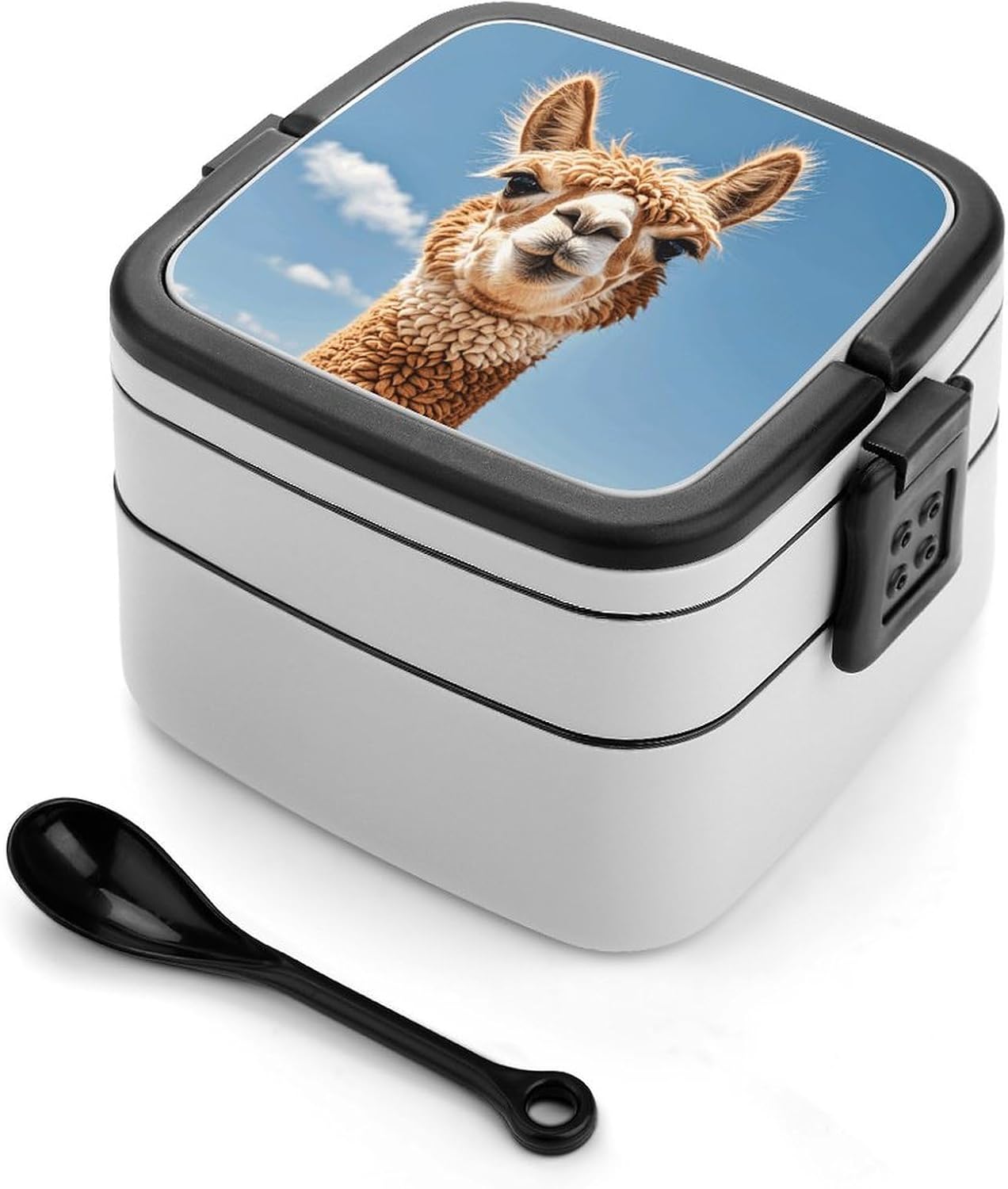 Bento Box with Spoon And Handle Alpaca Llama Printed Stackable Bento Box Portable Bento Lunch Box Container for Work Camping And Travel