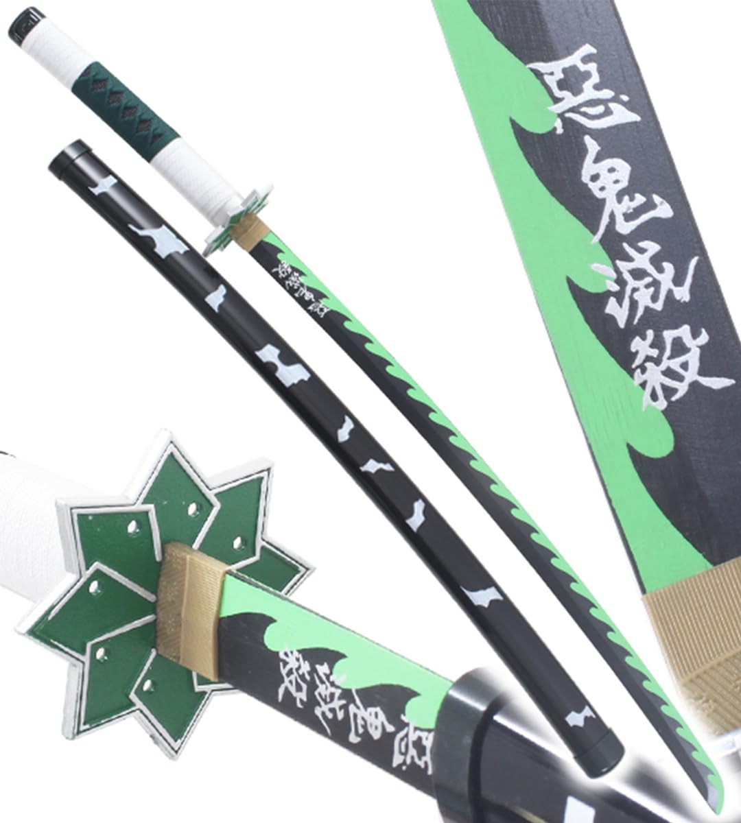 Katana Demon Slayer Sabre Sanemi Shinazugawa Lame en Bois Epee Kimetsu No Yaiba Cosplay