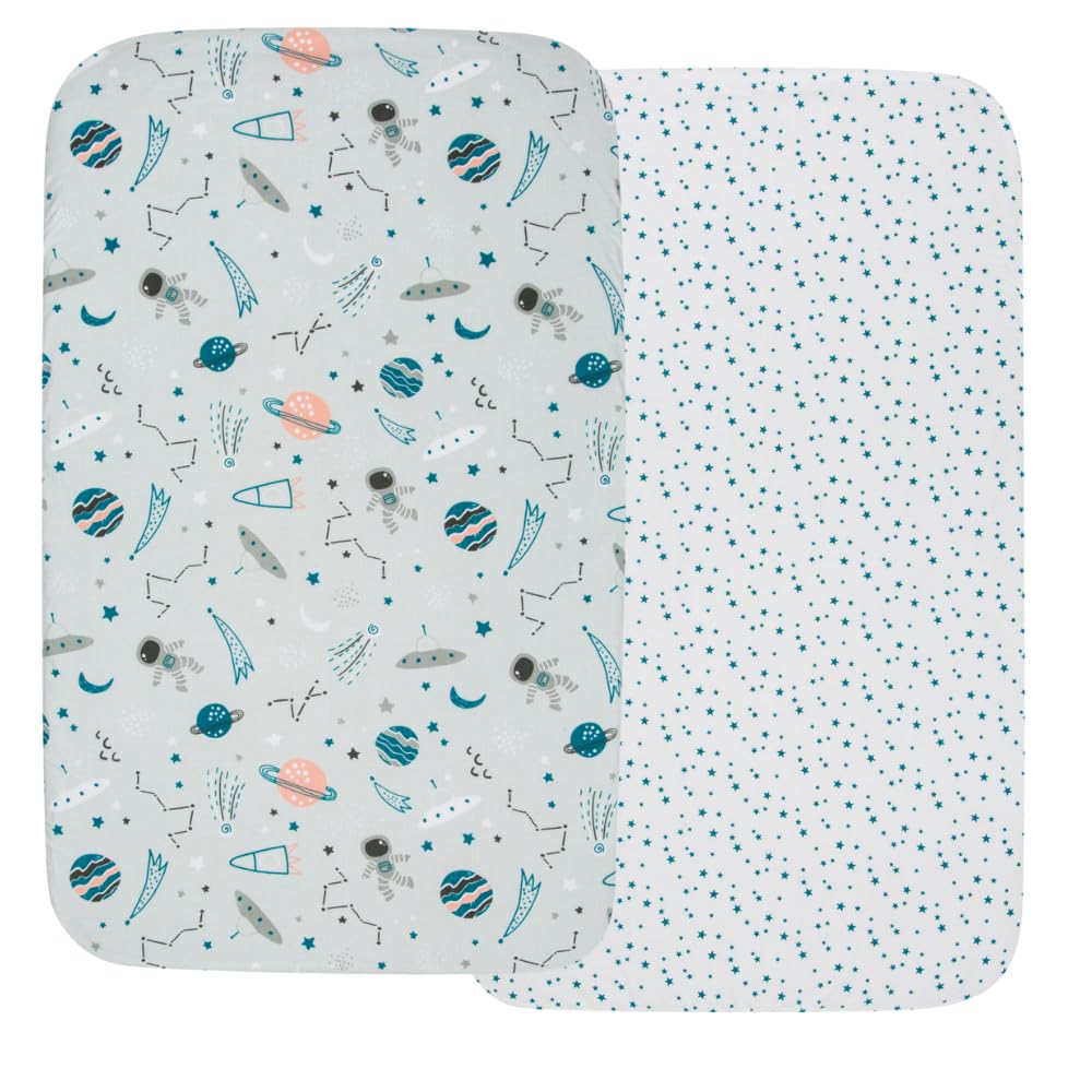 FlyIdeas Set 2 Lenzuola con Angoli per Culla 90x50 cm – 100% Cotone Morbido e Traspirante, Adatte a Culle Co-Sleeping e Materassi 50x90 / 55x90 cm