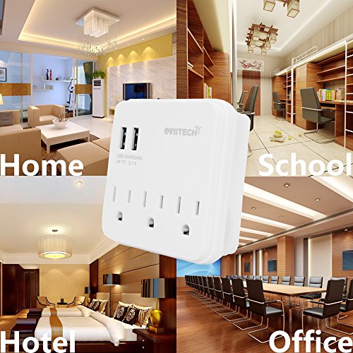 Oviitech Multi Wall Mount Adapter Outlet with Dual 2.1A USB Charging Ports and 3 Electrical Sockets, Plug-in Splitter ETL Listed，White，2 Pack - Thumbnail 5