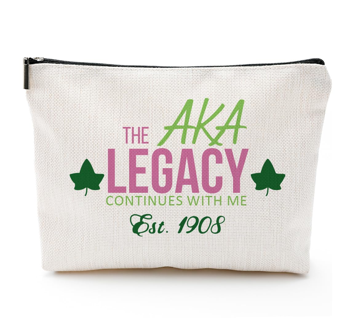 Baobeily Sorority Themed Gifts for Sisters Pink and Green Makeup Bag for Women - Cute Small Cosmetic Pouch, Sisterhood Gift for Best Friend, Black