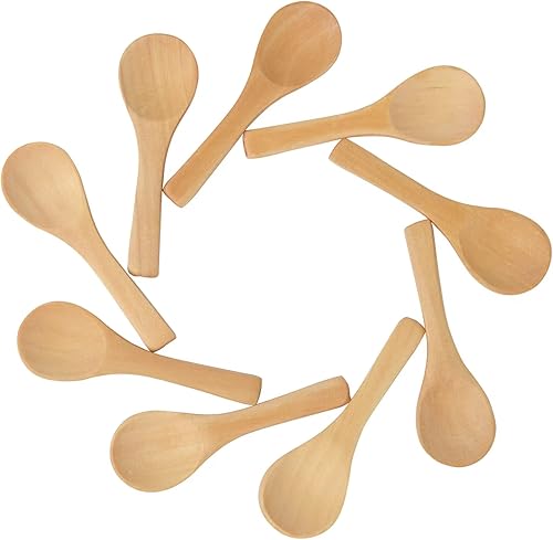 Cucharas pequeñas de madera 50 piezas  Mini cucharas de madera natural cucharadita de miel, cuchara de condimento de cocina, cuchara de café,