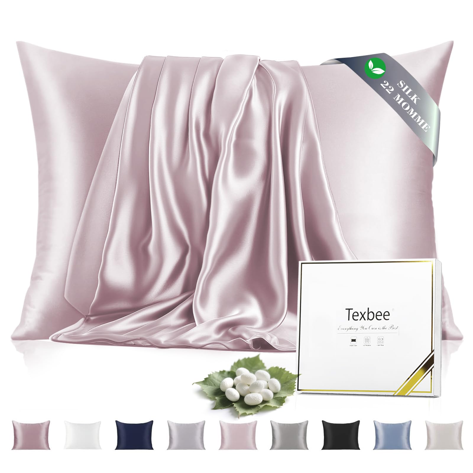Texbee Seide Kissenbezug 40x60cm für Haar und Haut versteckter Reißverschluss, 1PC Kissenbezug Seide für Frauen Männer Bequem Atmungsaktiv-Rosa