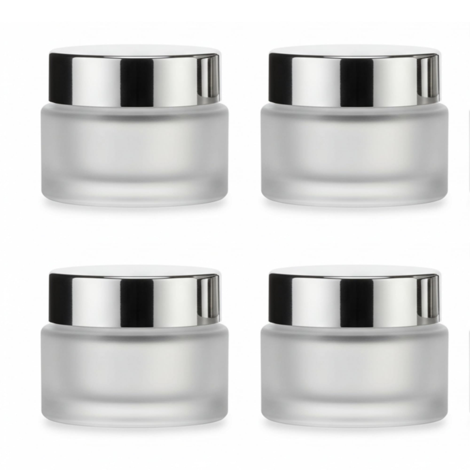 Devinez Frosted Glass Cosmetic Jars (Set of 4) – Refillable with Silver Lids & Inner Liners, Perfect for Makeup, Creams, Eye Shadow, Jewelry & Beauty Product Storage (Pack-50g)