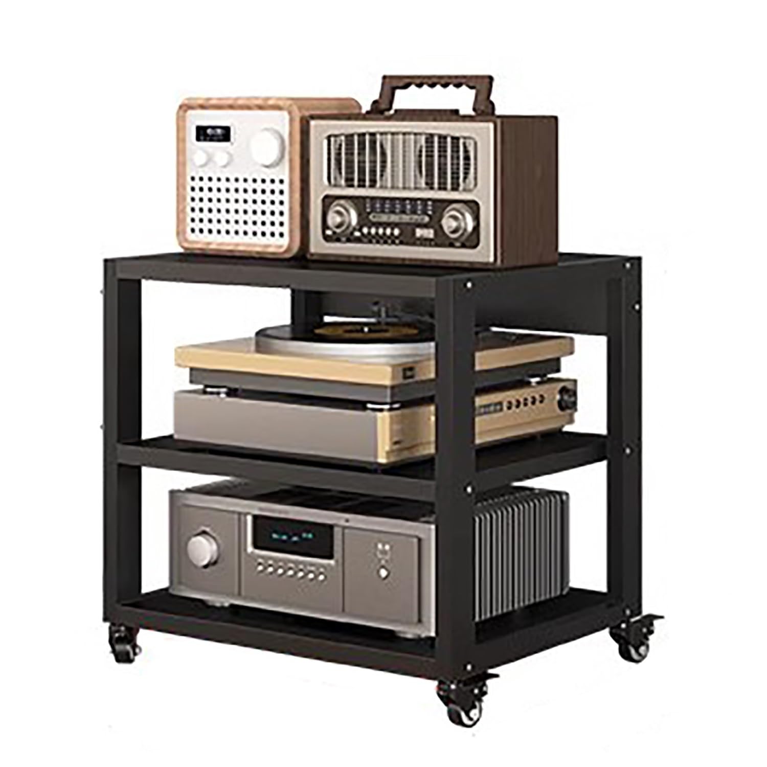 JYHHCYS HiFi Stand 2 3 4 5 Tier, Rolling Audio/Video Component Cabinet Rack with Height-Adjustable Shelf & Wheels, Living Room Stereo Stands Audio-Video Media Organizer (Size : H 48.5CM-3 Tier)