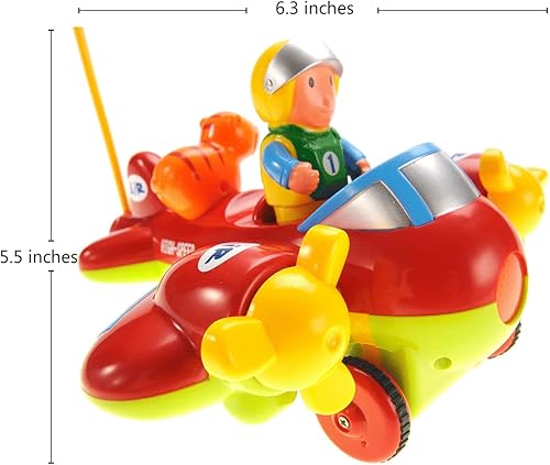 Miniatura 8 de PowerTRC Avión de dibujos animados a control remoto para niños con piloto extraíble y compañero de animales (rojo)