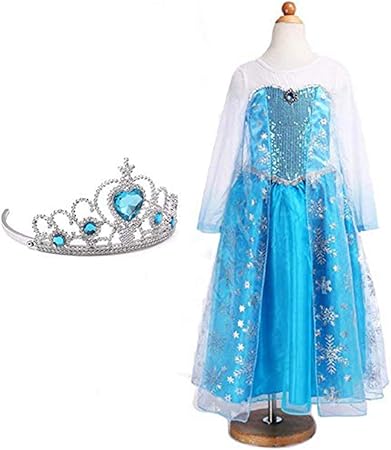 Amazon アナと雪の女王 エルサ 風 プリンセス 子供用 ドレス コスチューム 仮装 衣装 女児用 プレゼント ドレス ティアラ 白い袖 100cm キッズコスチューム おもちゃ