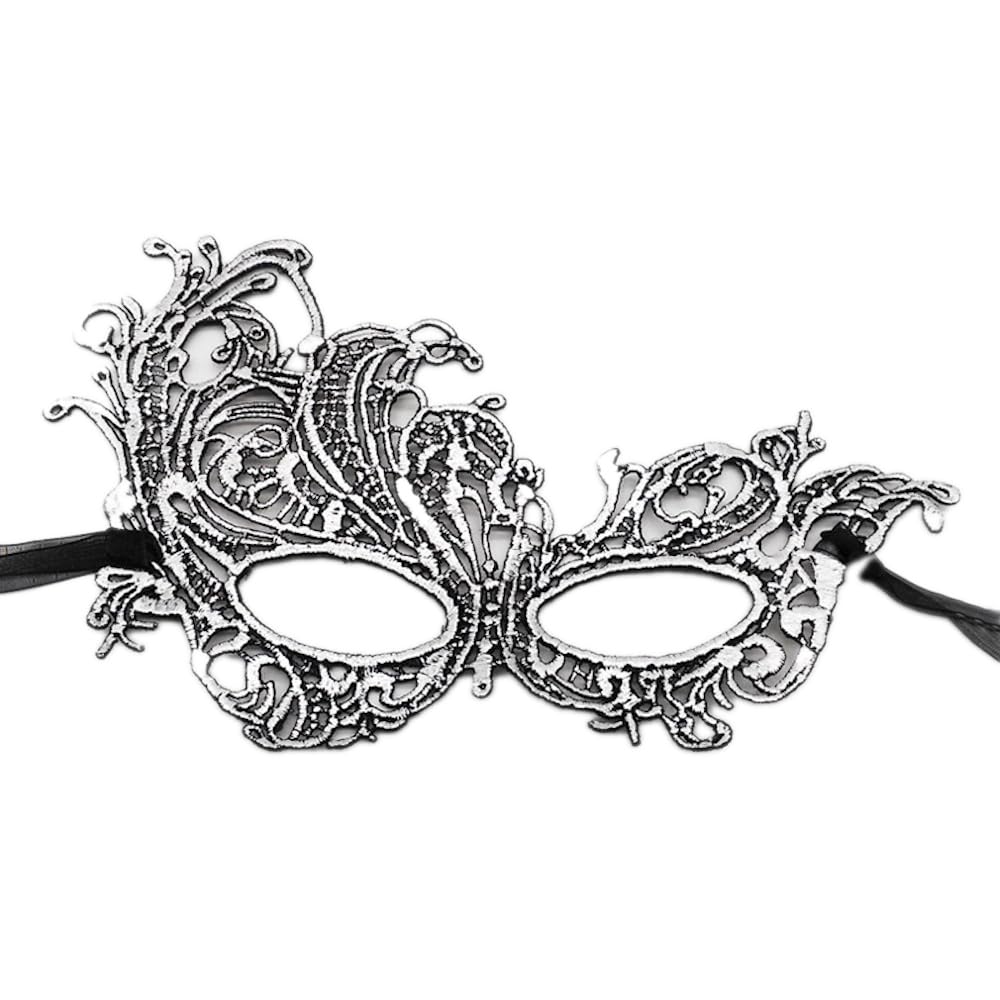 Wambere Lace Masquerade Mask for Women - Carnival & Halloween Costume, Evening & Prom Accessories, Silver
