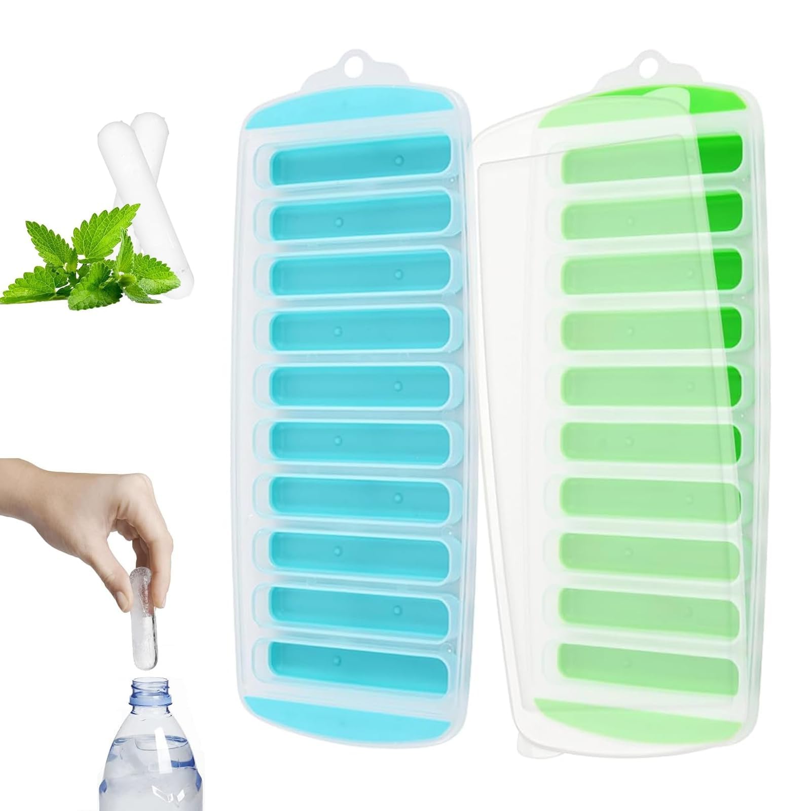2 Pcs Ice Cube Bottle Trays Set, Long Ice Cube Trays, Silicone Ice Cube Moulds, Ice Stick Trays for Water Bottles Cocktails Sports Drinks and Home Entertaining