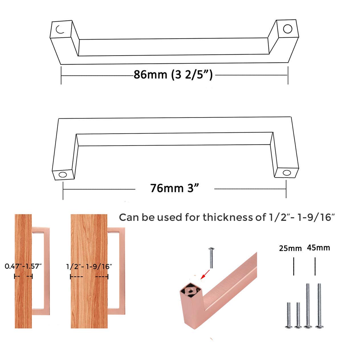 Buy 25Pack3'' Stainless Steel Drawer Pulls Brushed Rose Gold