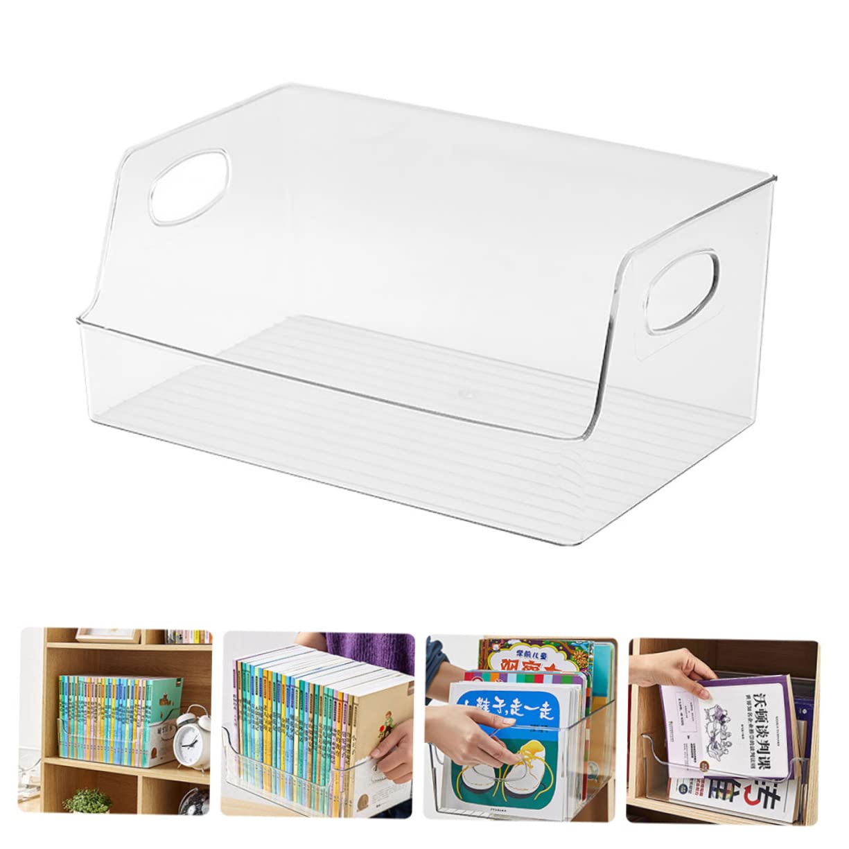 Bücher Aufbewahrungsbox aus Kunststoff mit Griff Transparente Organizer Kasten für Desktop Organisation im Klassenzimmer und Aufbewahrung von Schulbüchern