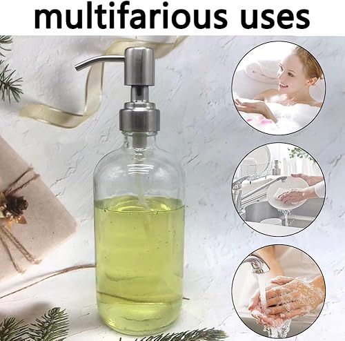 Miniatura 5 de Dispensador de jabón de vidrio transparente de 17 onzas  16.9 fl oz con bomba de acero inoxidable dispensador de jabón líquido de manos recargable