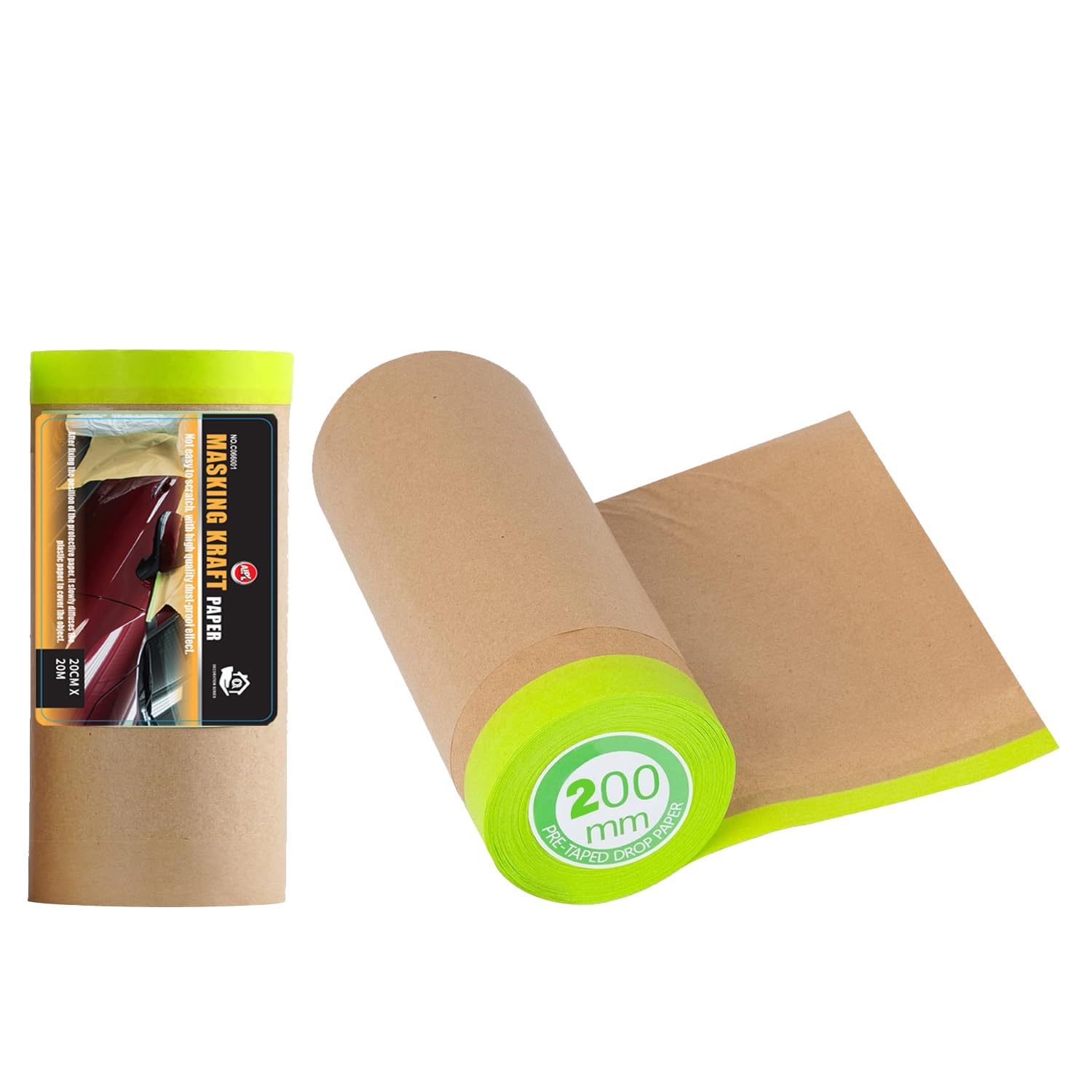 Pre-Taped Masking Paper for Painting - 20 CM X 20 MTR Tape and Drape Painters Paper, Paint Adhesive Protective Paper Roll for Covering Skirting, Frames, Cars and Auto Body (1 Roll)-image-49