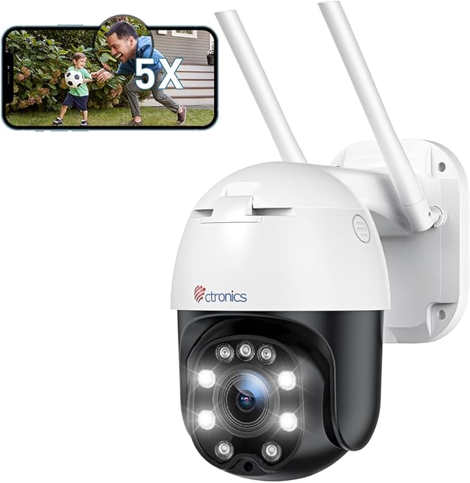 5X Zoom Optique Caméra de Surveillance WiFi Extérieure Ctronics Caméra
