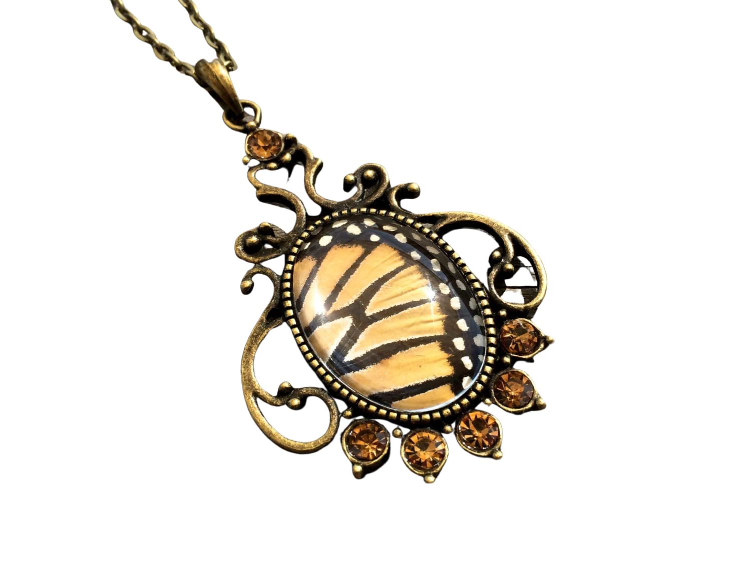 Chrysalis StudiosRecycled monarch butterfly wing necklace for women Ethically sourced Insect taxidermy jewelry Pressed butterfly necklace with gems