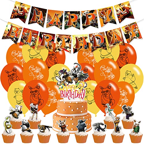 Suministros para La Fiesta, Ksopsdey 34 Pcs Kung Fu Panda Decoración de Cumpleaños, Panda Suministros para Fiestas para Fiesta de Cumpleaños, Lncluido Globo Banner Kit