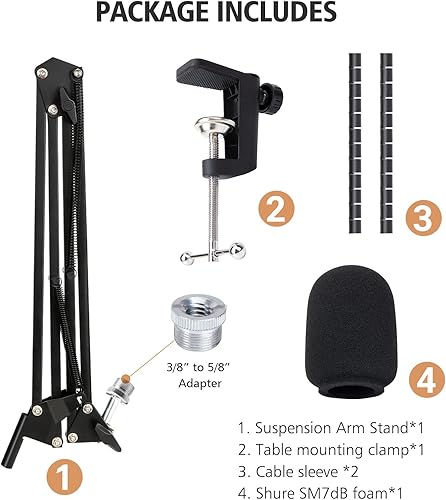 Miniatura 5 de SUNMON Shure SM7dB - Soporte de micrófono con brazo de brazo  brazo de micrófono con cubierta de micrófono de espuma compatible con Shure SM7dB,
