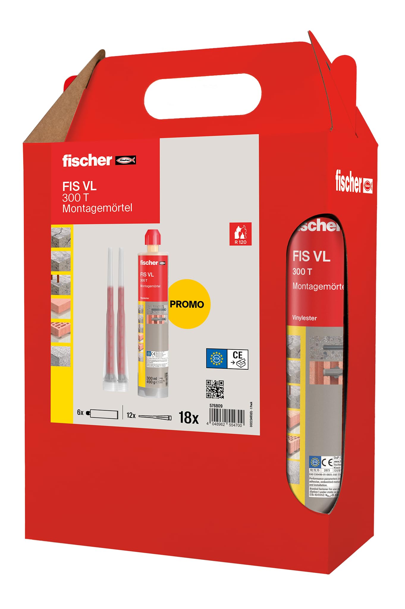 fischer Montagemörtel FIS VL 300 T im handlichen Sixpack, der wetterfeste Injektionsmörtel für zuverlässige Verankerungen in gerissenem Beton und in Mauerwerk, 6 Kartuschen à 300 ml